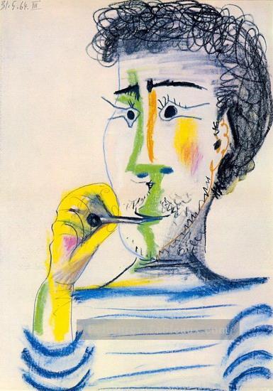 Tete d Man barbu a la cigarette III 1964 cubiste Pablo Picasso Peintures à l'huile